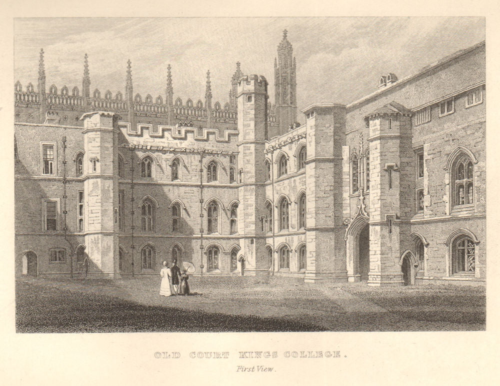 Old Court, King's College - first view, Cambridge. LE KEUX 1841 print